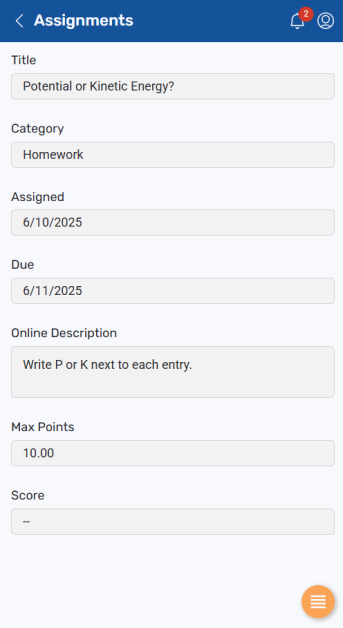 Assignment Details screen