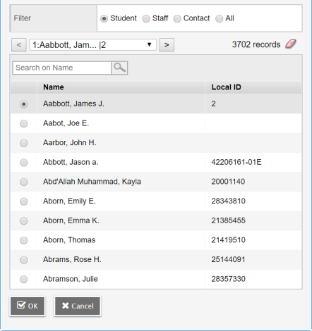 pop-up to select Aspen user to charge